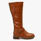 Manon | Black Leather Knee High Riding Boots With Ankle Strap