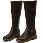 Manon | Black Leather Knee High Riding Boots With Ankle Strap