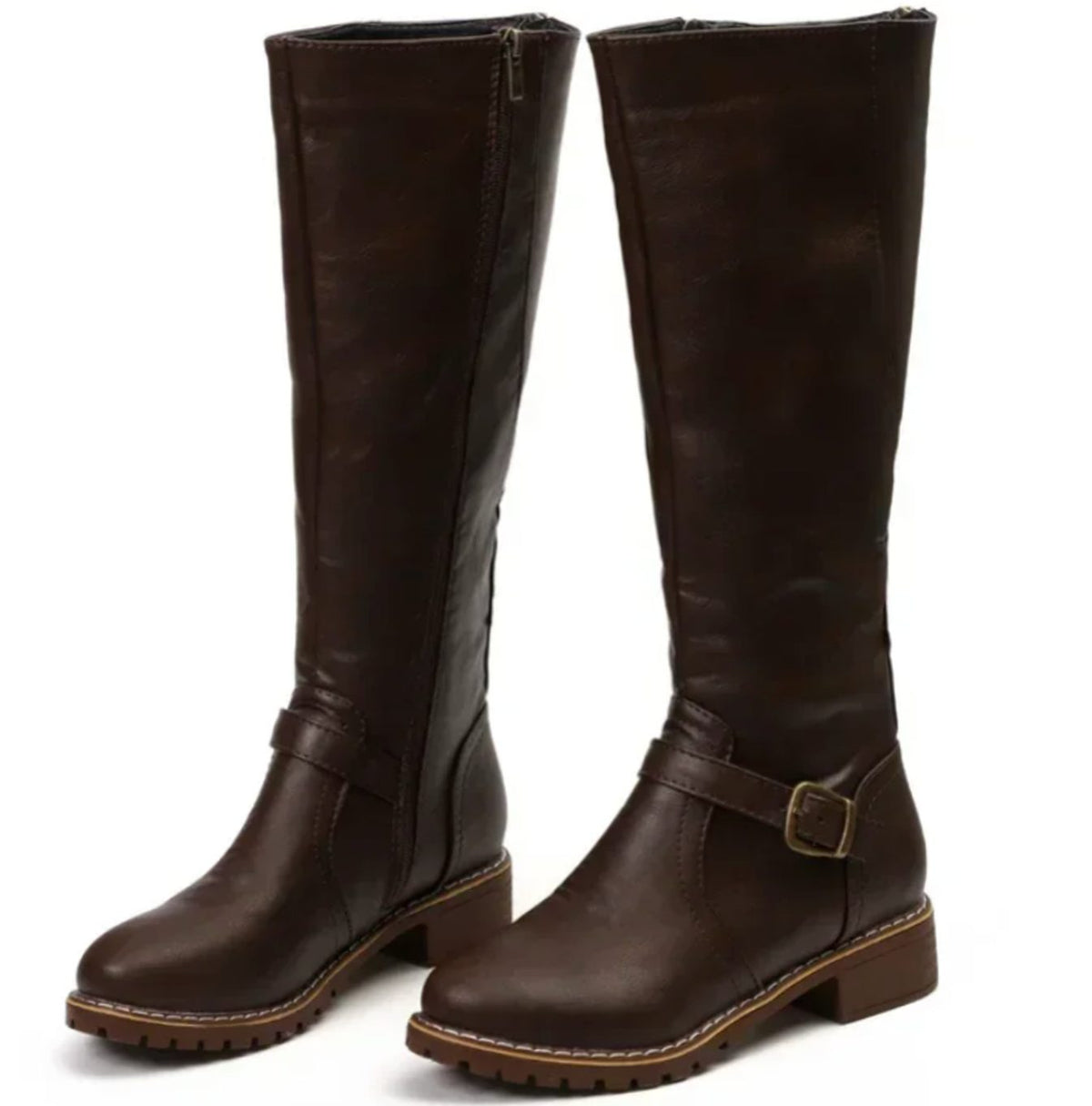 Manon | Black Leather Knee High Riding Boots With Ankle Strap