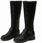 Manon | Black Leather Knee High Riding Boots With Ankle Strap