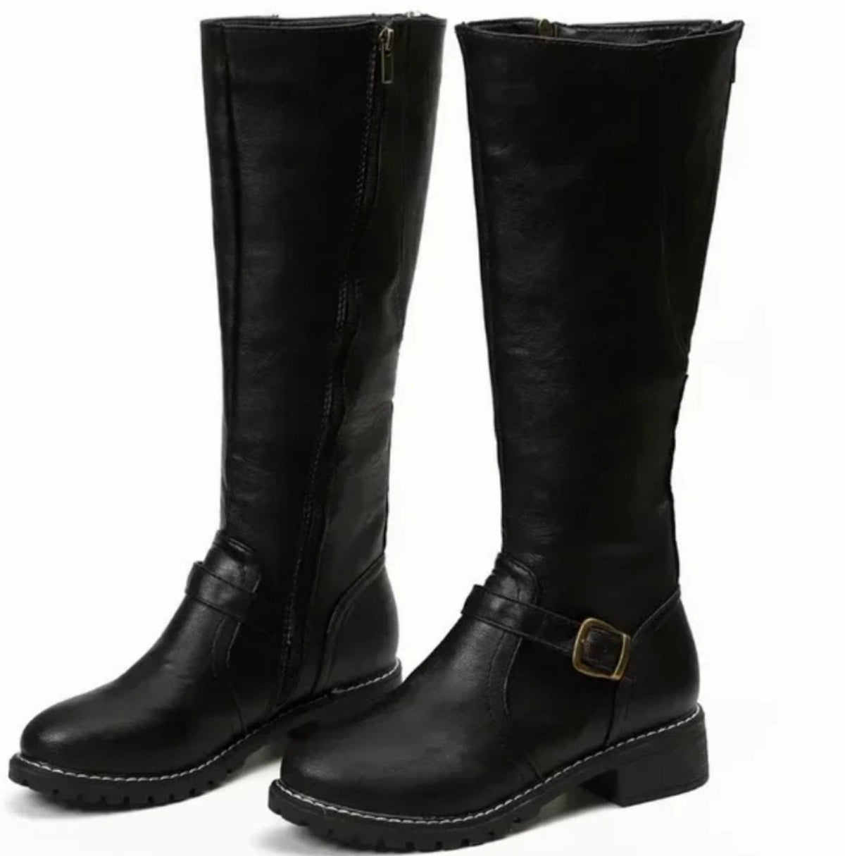 Manon | Black Leather Knee High Riding Boots With Ankle Strap