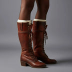 Marguerite | Black Leather Knee High Boots Block Heel Stiletto
