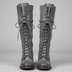 Marguerite | Black Leather Knee High Boots Block Heel Stiletto