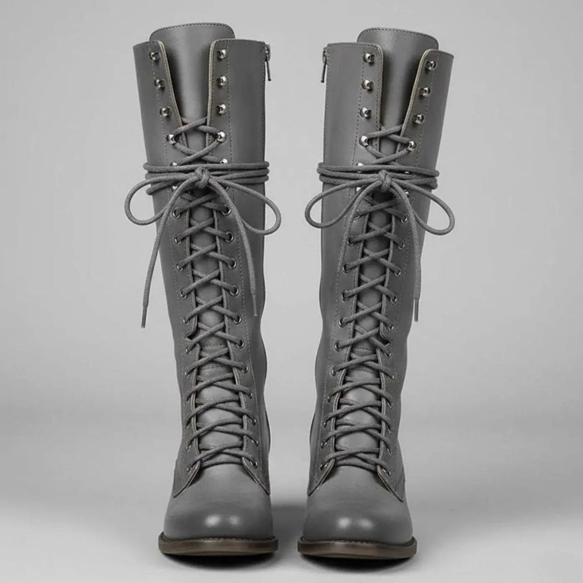 Marguerite | Black Leather Knee High Boots Block Heel Stiletto