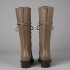 Marguerite | Black Leather Knee High Boots Block Heel Stiletto