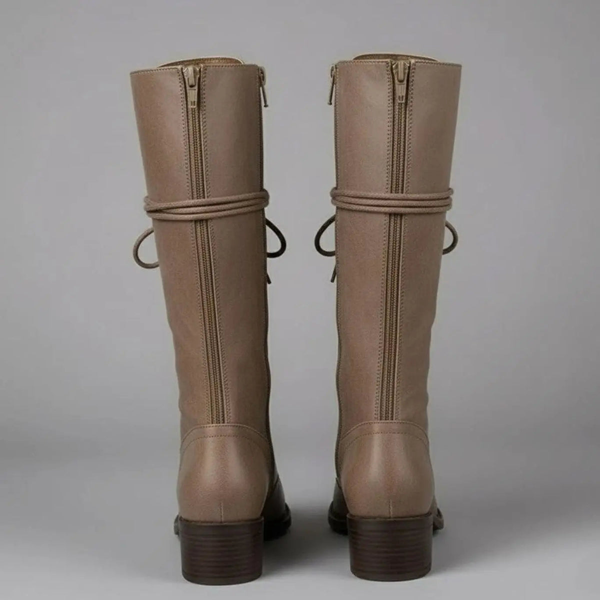 Marguerite | Black Leather Knee High Boots Block Heel Stiletto