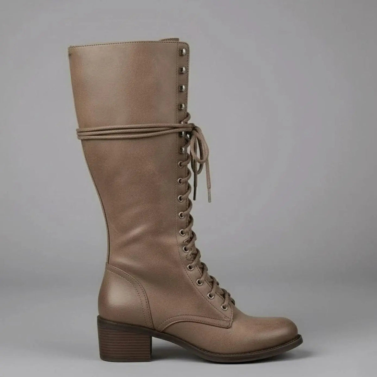 Marguerite | Black Leather Knee High Boots Block Heel Stiletto