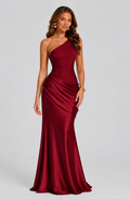 Philippa | One-Shoulder Draped Satin Maxi Evening Dress