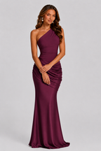 Philippa | One-Shoulder Draped Satin Maxi Evening Dress