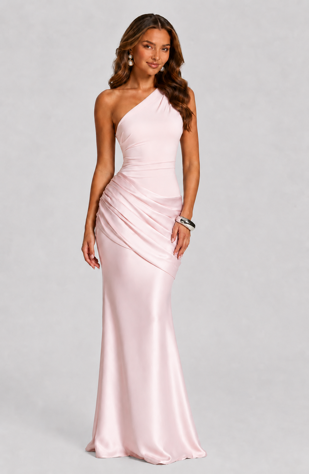 Philippa | One-Shoulder Draped Satin Maxi Evening Dress