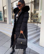Giselle | Long Black Puffer Coat With Fur Trimmed Hood