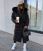 Giselle | Long Black Puffer Coat With Fur Trimmed Hood