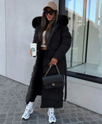 Giselle | Long Black Puffer Coat With Fur Trimmed Hood