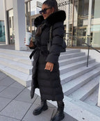 Giselle | Long Black Puffer Coat With Fur Trimmed Hood