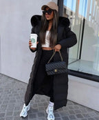 Giselle | Long Black Puffer Coat With Fur Trimmed Hood