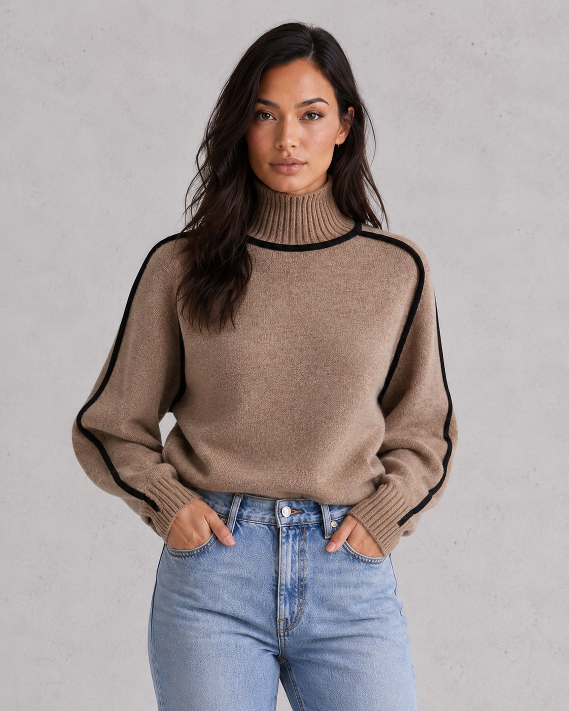 Vivienne | Wool Cashmere Roll Neck Jumper — Brown