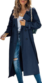 Georgiana | Women Black Longline Belted Trench Coat