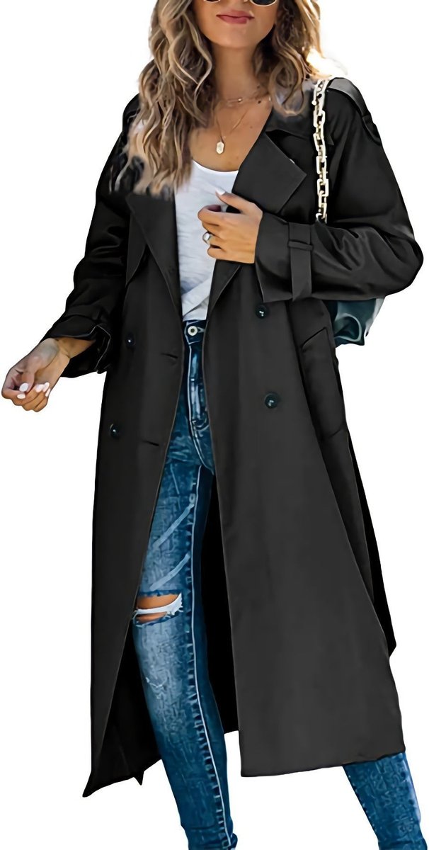 Georgiana | Women Black Longline Belted Trench Coat