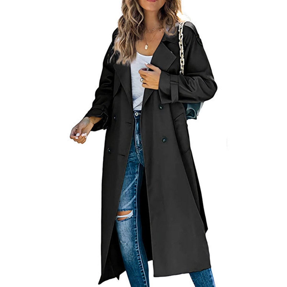 Georgiana | Women Black Longline Belted Trench Coat