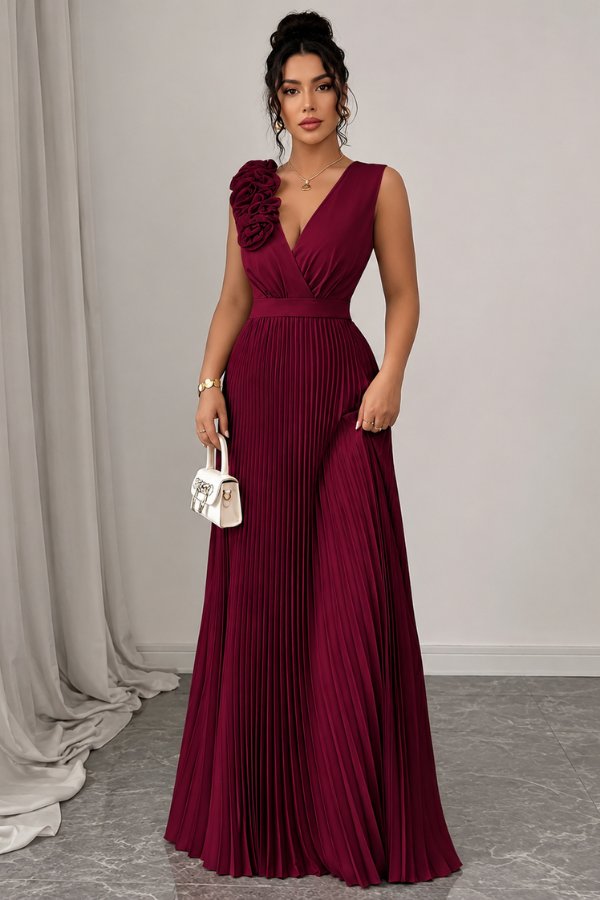 Odette | Pleated Sleeveless Halter Evening Gown