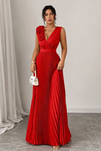 Odette | Pleated Sleeveless Halter Evening Gown