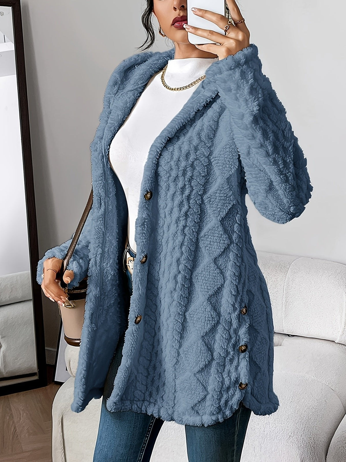 Sylvie | Red Camel Grey Hooded Cashmere Cardigan