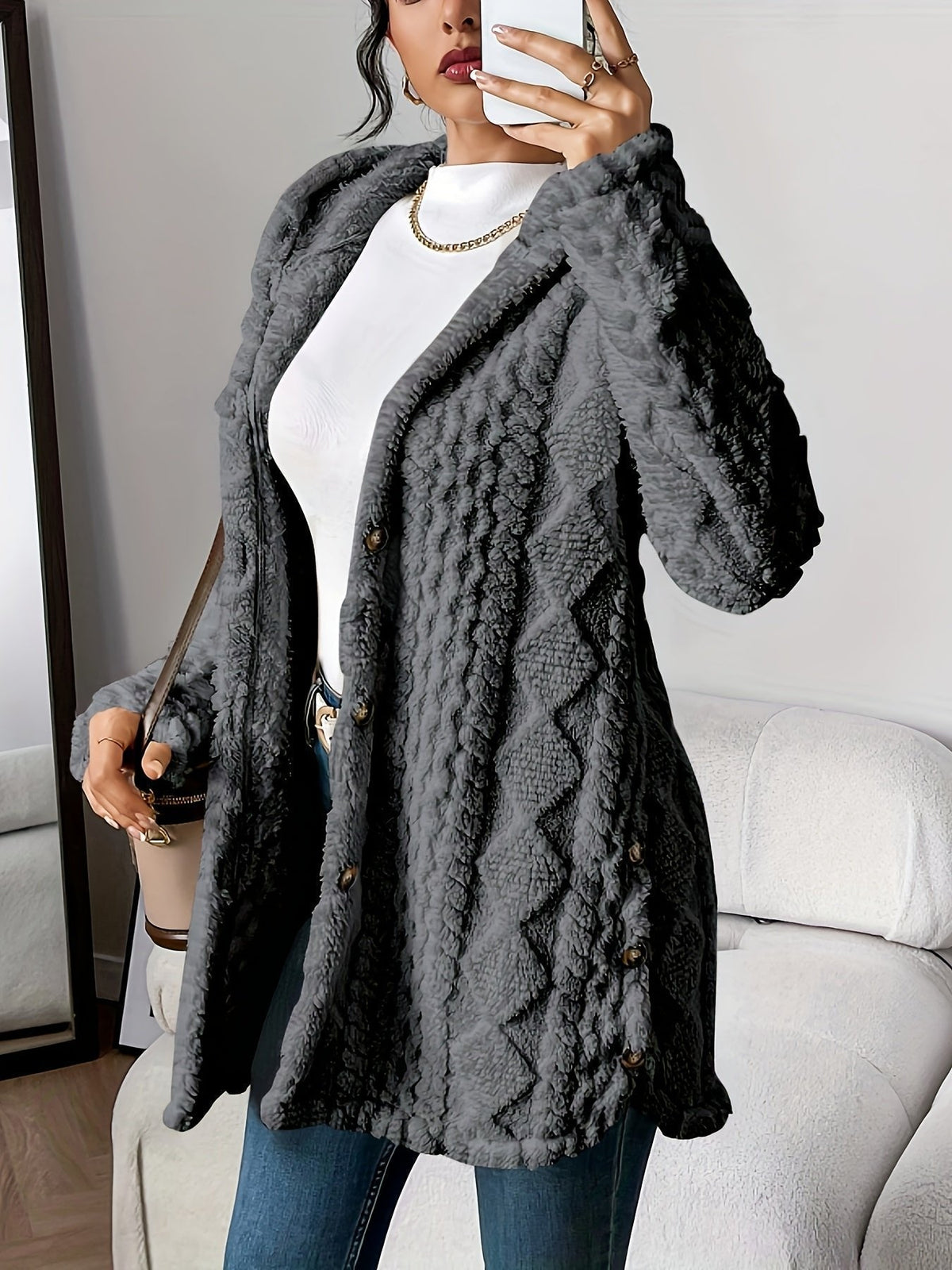 Sylvie | Red Camel Grey Hooded Cashmere Cardigan