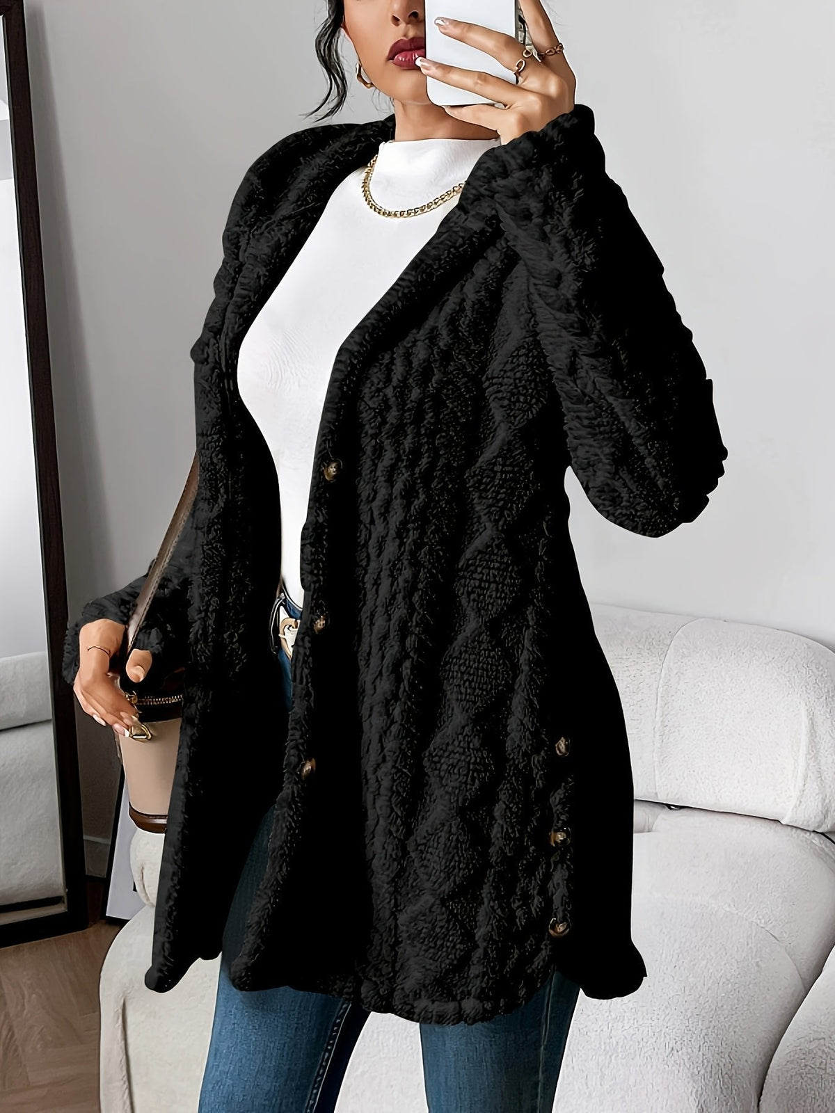 Sylvie | Red Camel Grey Hooded Cashmere Cardigan
