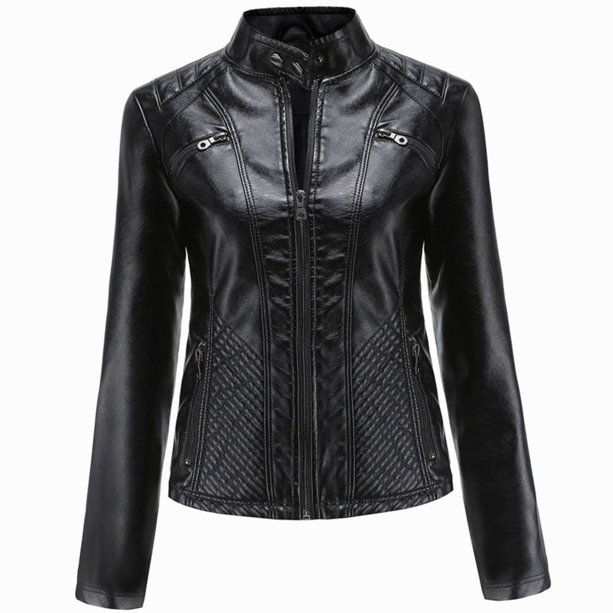 Wilhelmina | Faux Leather Biker Moto Jacket With Fur Collar — Black