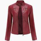 Wilhelmina | Faux Leather Biker Moto Jacket With Fur Collar — Burgundy