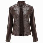 Wilhelmina | Faux Leather Biker Moto Jacket With Fur Collar — Brown