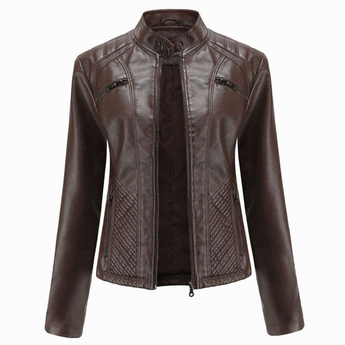 Wilhelmina | Faux Leather Biker Moto Jacket With Fur Collar — Brown