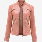 Wilhelmina | Faux Leather Biker Moto Jacket With Fur Collar — Pink