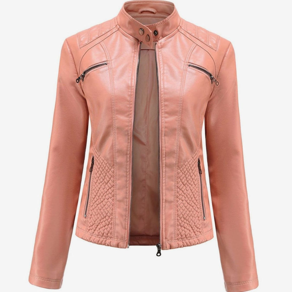 Wilhelmina | Faux Leather Biker Moto Jacket With Fur Collar — Pink