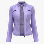 Wilhelmina | Faux Leather Biker Moto Jacket With Fur Collar — Purple