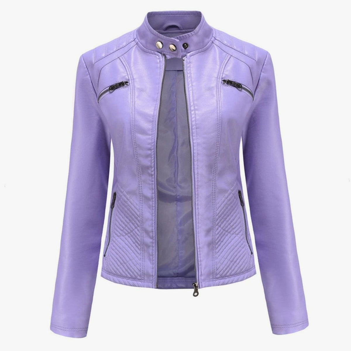 Wilhelmina | Faux Leather Biker Moto Jacket With Fur Collar — Purple