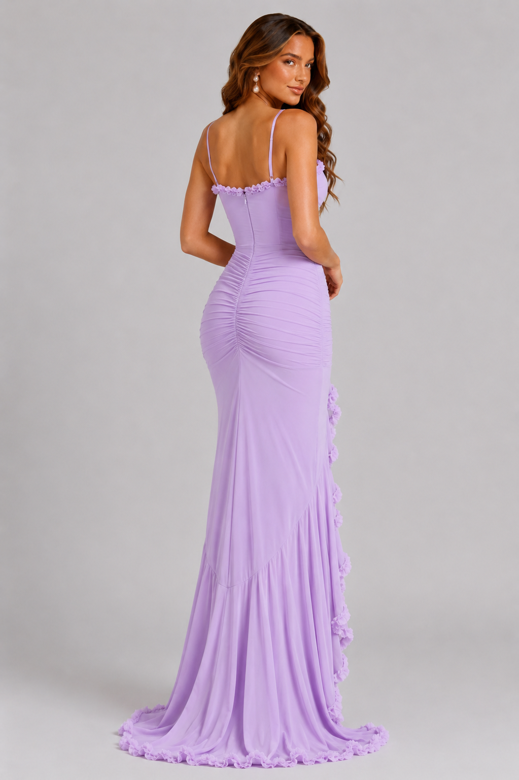 Hermione | Ruffle Spaghetti Strap Evening Maxi Dresses