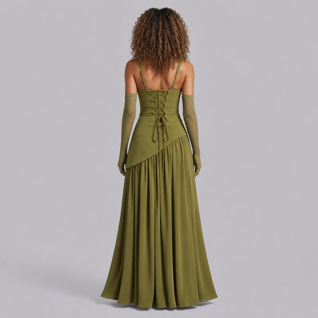 Floriane | Draped Asymmetric Halter Neck Maxi Gala Dress