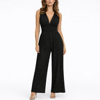 Lavinia | Women Black Wide-Leg V-Neck Jumpsuit