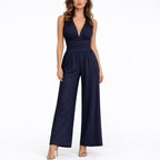 Lavinia | Women Black Wide-Leg V-Neck Jumpsuit