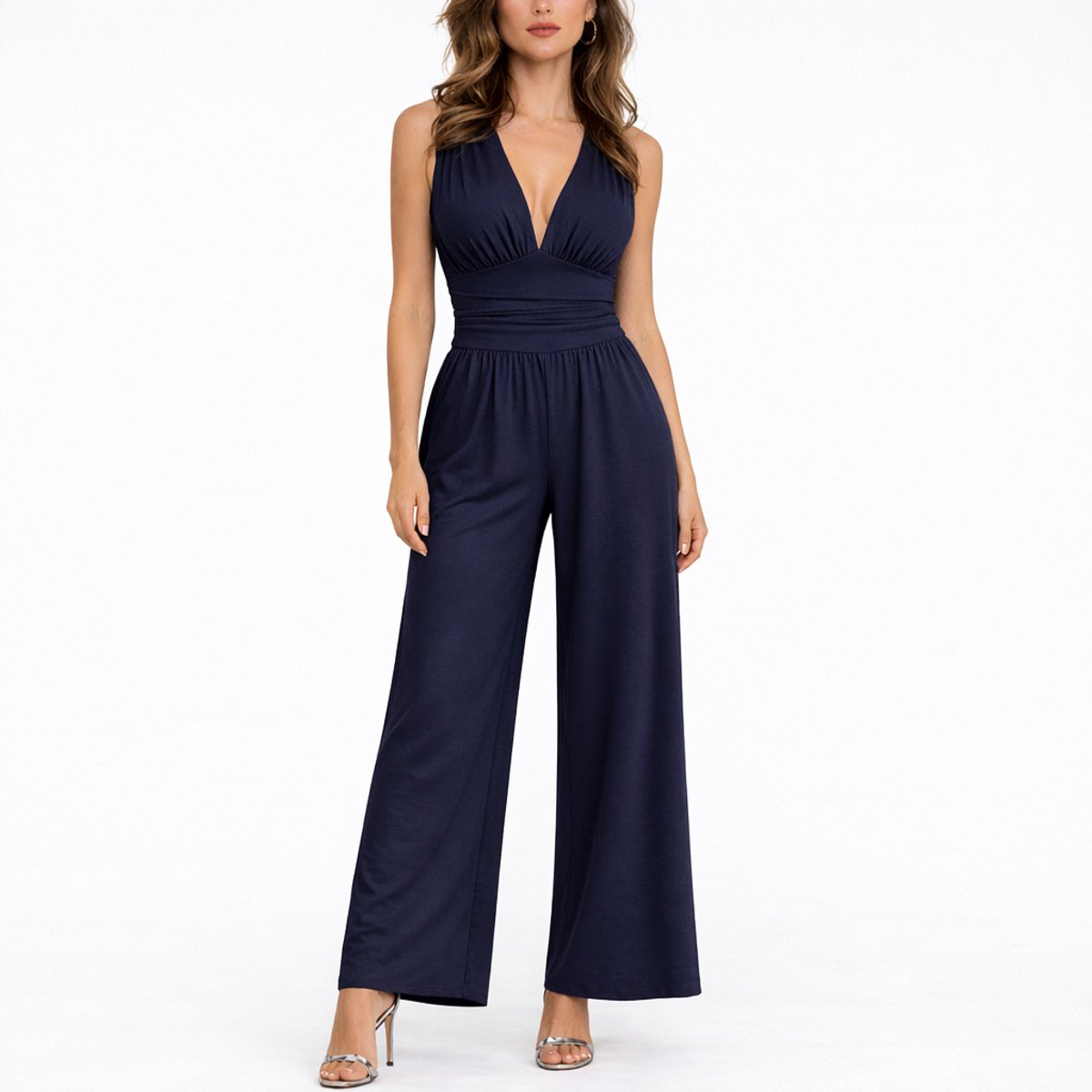Lavinia | Women Black Wide-Leg V-Neck Jumpsuit