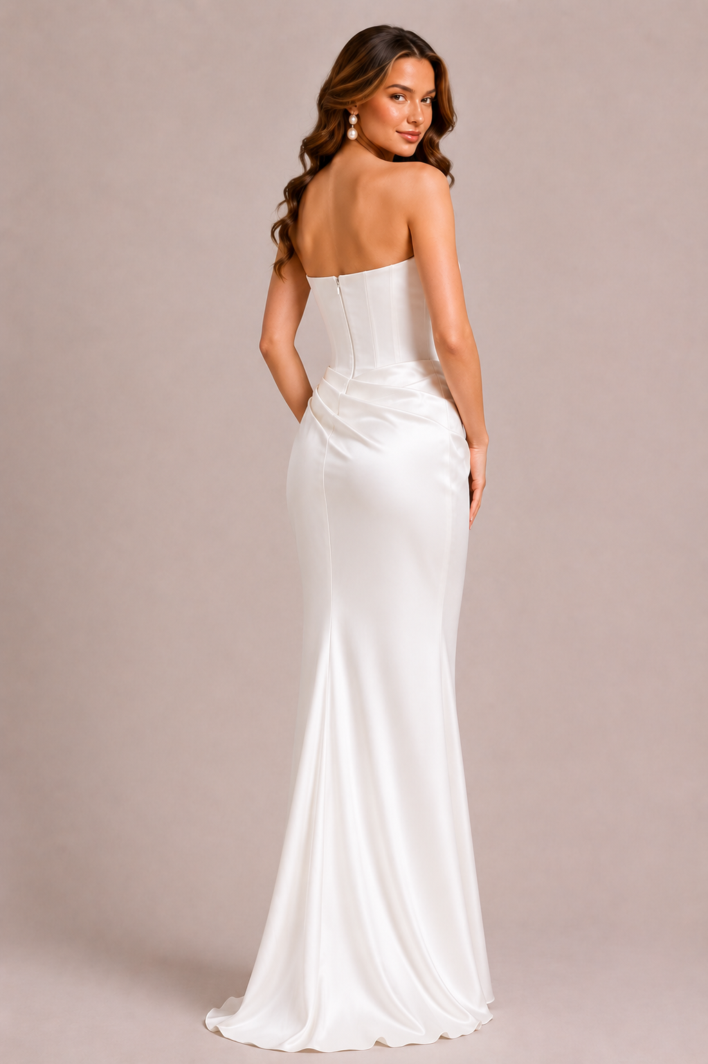Cosima | Black Strapless Satin Gown For Women Evening Formal