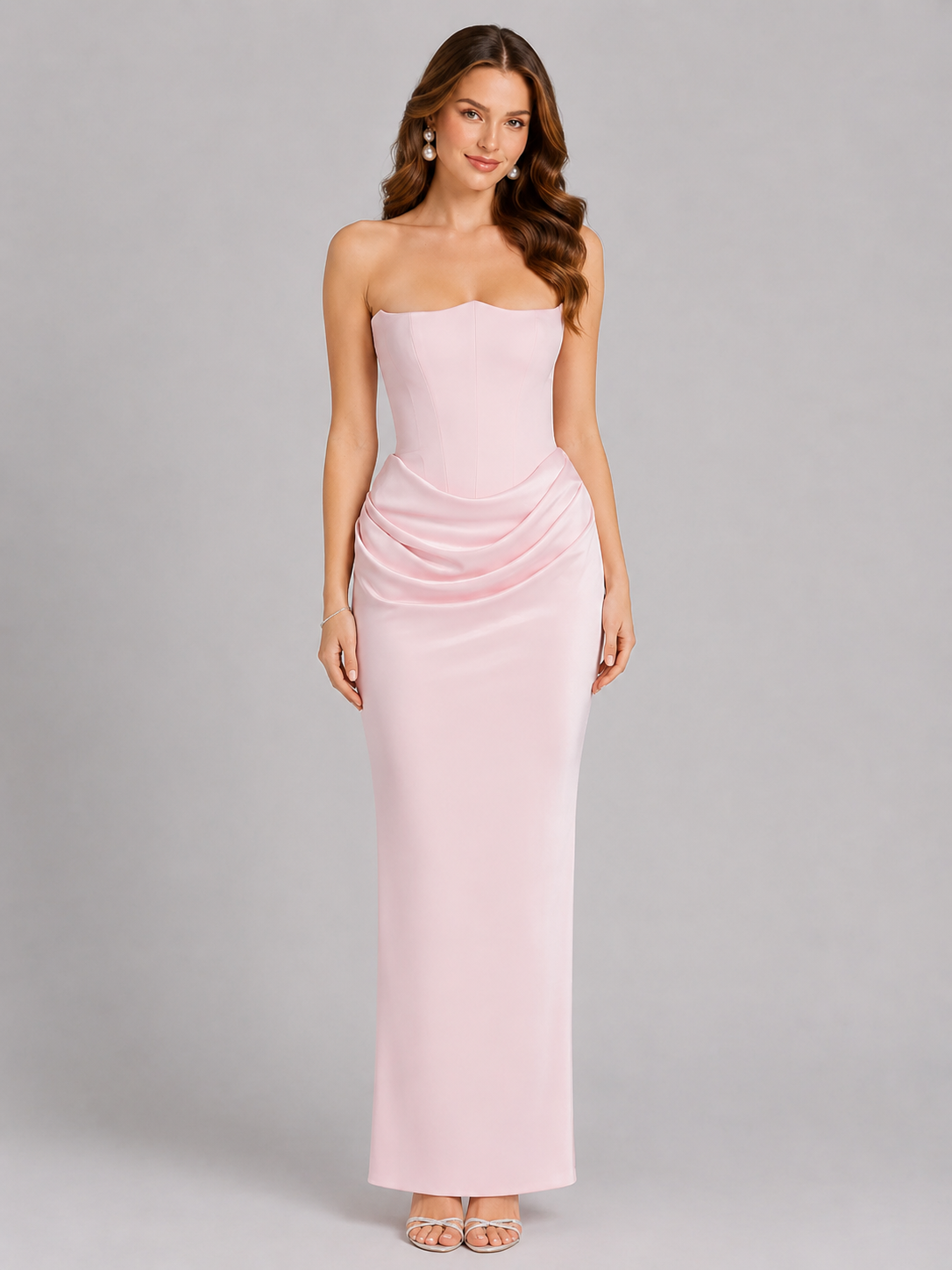 Cosima | Black Strapless Satin Gown For Women Evening Formal