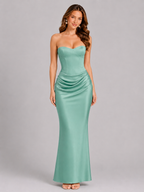 Cosima | Black Strapless Satin Gown For Women Evening Formal