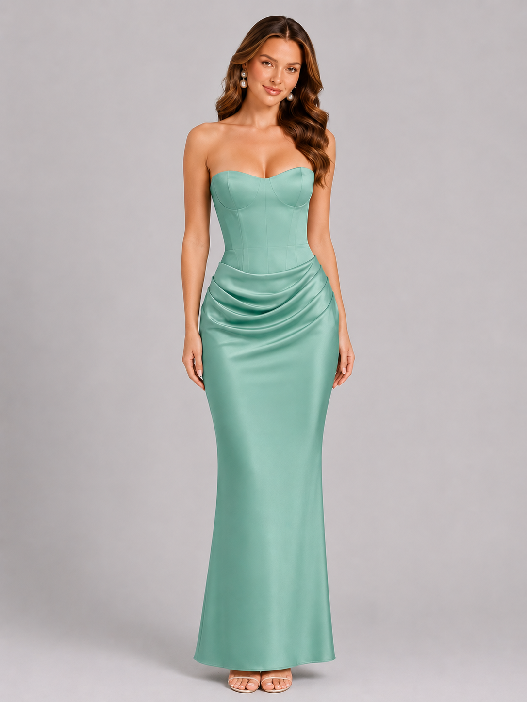 Cosima | Black Strapless Satin Gown For Women Evening Formal