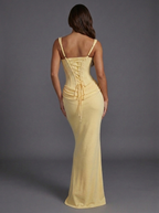 Albane | Corset Bodice Draped Satin Maxi Prom Dress