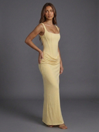 Albane | Corset Bodice Draped Satin Maxi Prom Dress