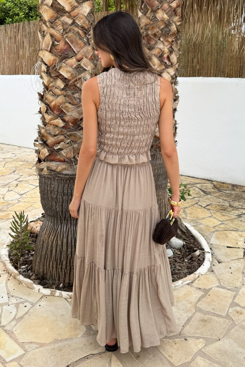 Clara | Stone Tiered Midi Skirt